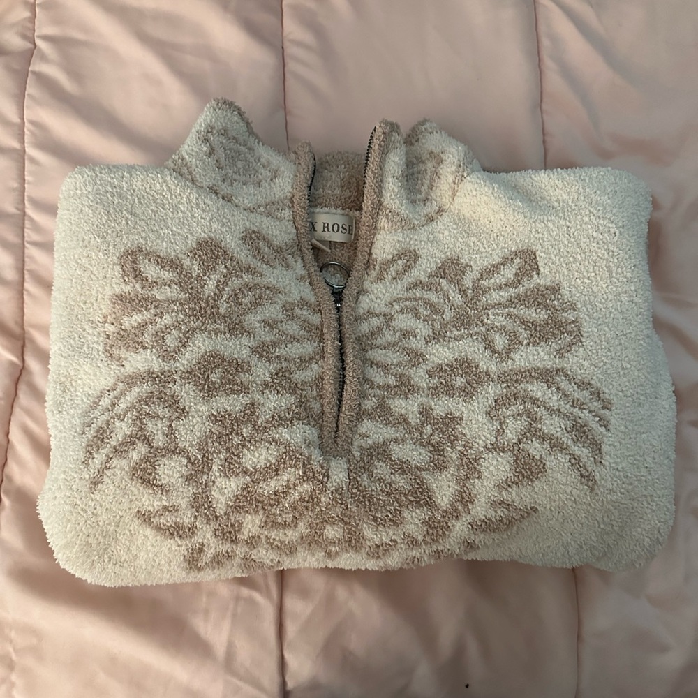 Knox Rose Cream and Tan Cowl Neck Sweater with Elegant Pattern